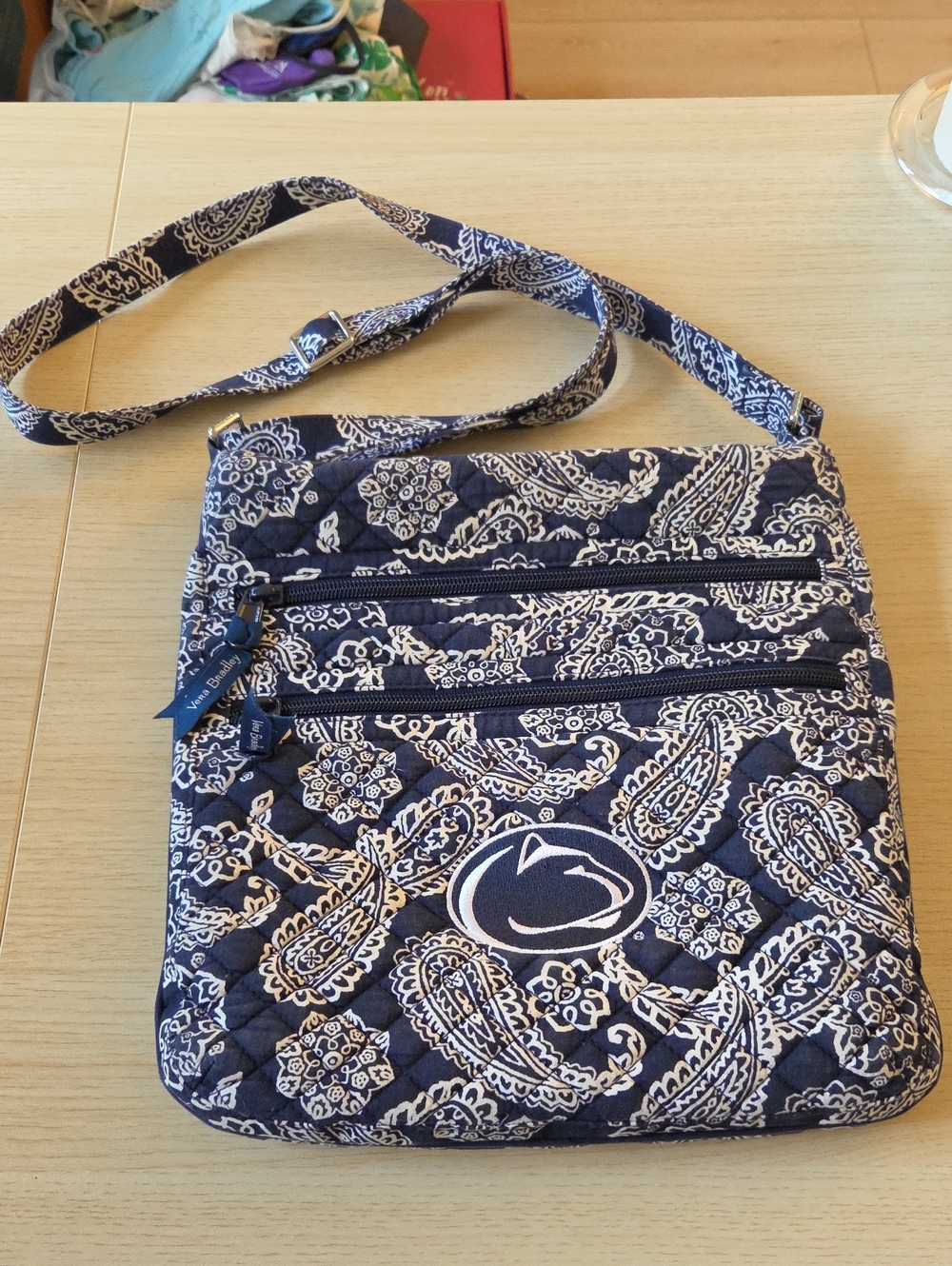 Vera Bradley Navy and White Paisley Quilted Crossbody